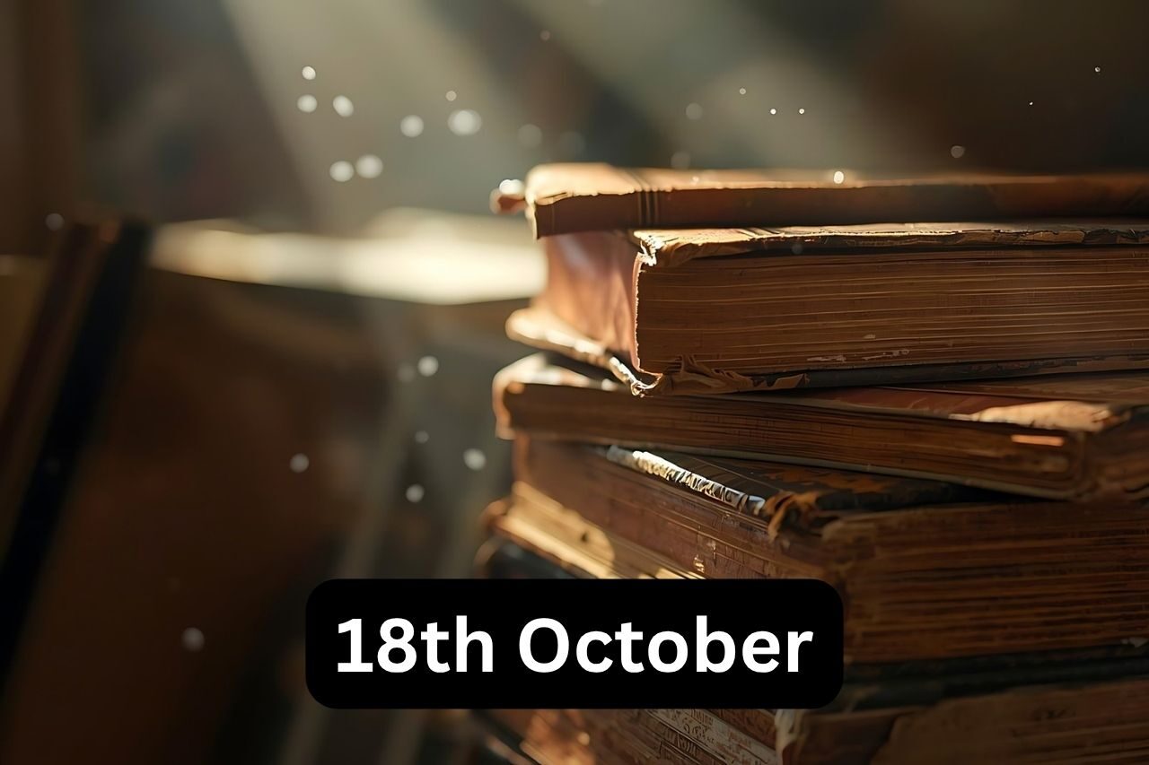 A pile of dusty old books in a shaft of light.